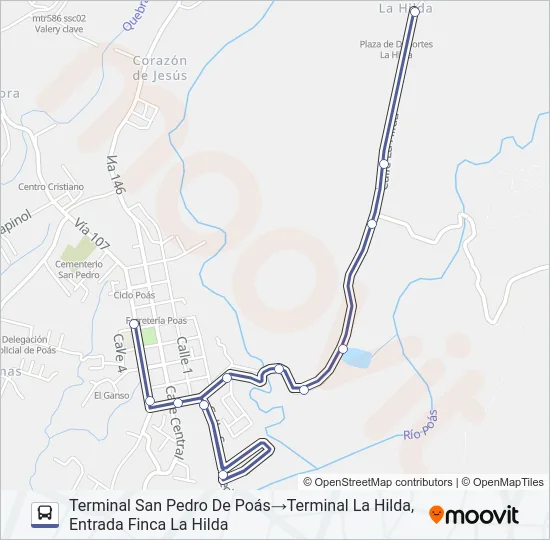 SAN PEDRO DE POÁS - LA HILDA Bus Line Map