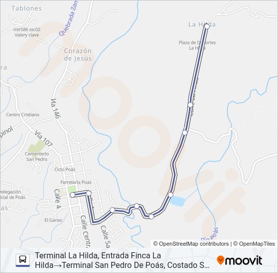 Mapa de SAN PEDRO DE POÁS - LA HILDA de autobús