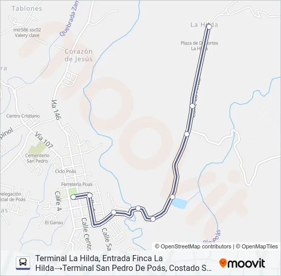 SAN PEDRO DE POÁS - LA HILDA Bus Line Map