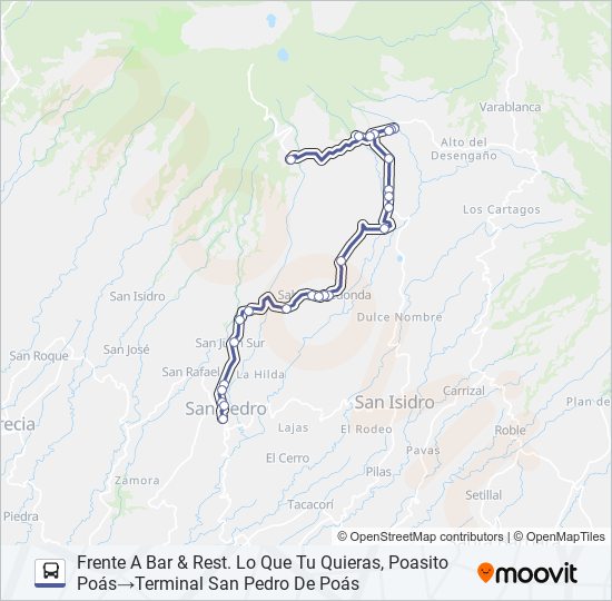 Mapa de SAN PEDRO DE POÁS - LOS MURILLO de autobús