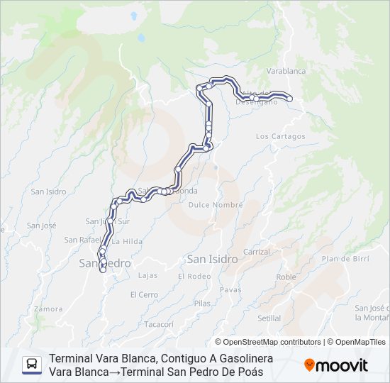 Mapa de SAN PEDRO DE POÁS - VARA BLANCA de autobús