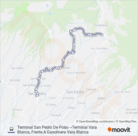SAN PEDRO DE POÁS - VARA BLANCA bus Line Map