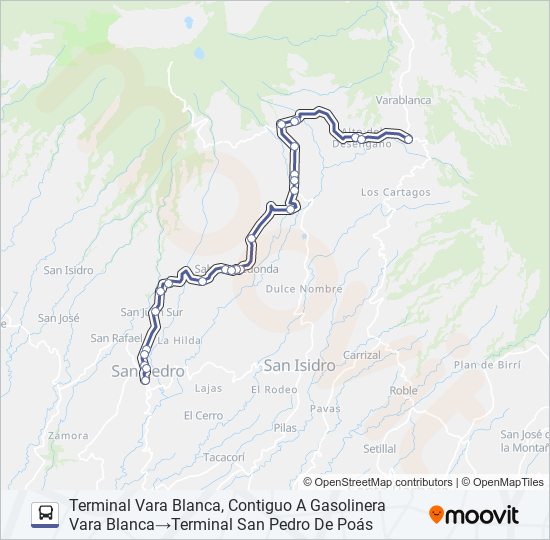 SAN PEDRO DE POÁS - VARA BLANCA bus Line Map