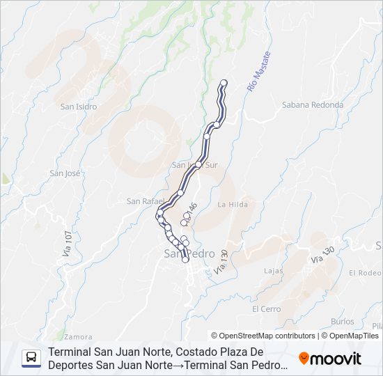 Mapa de SAN PEDRO DE POÁS - SAN JUAN NORTE de autobús