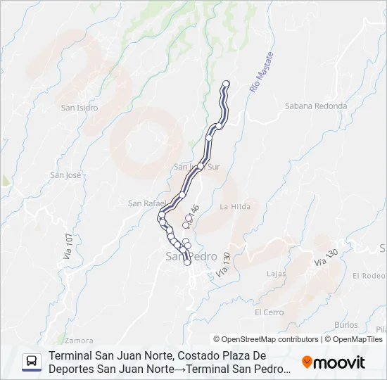 SAN PEDRO DE POÁS - SAN JUAN NORTE Bus Line Map