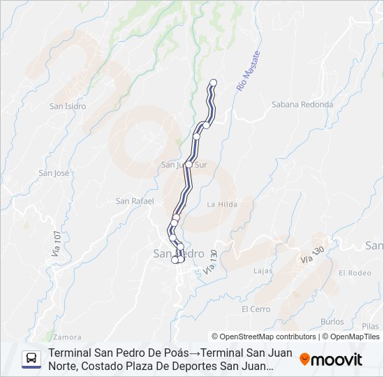 Mapa de SAN PEDRO DE POÁS - SAN JUAN NORTE de autobús