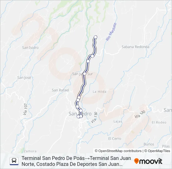 SAN PEDRO DE POÁS - SAN JUAN NORTE Bus Line Map