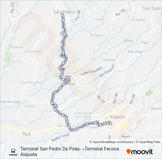 ALAJUELA - SAN PEDRO - SAN RAFAEL DE POÁS Bus Line Map