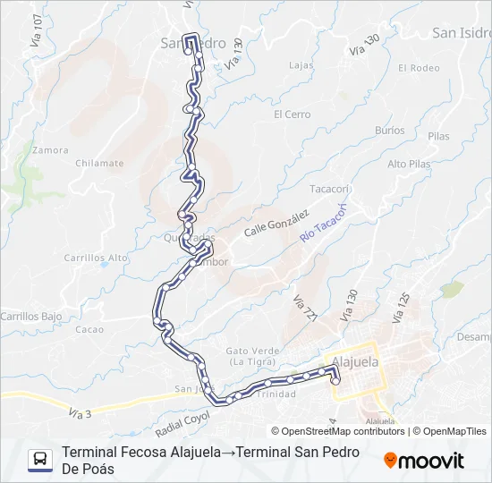 ALAJUELA - SAN PEDRO - SAN RAFAEL DE POÁS Bus Line Map