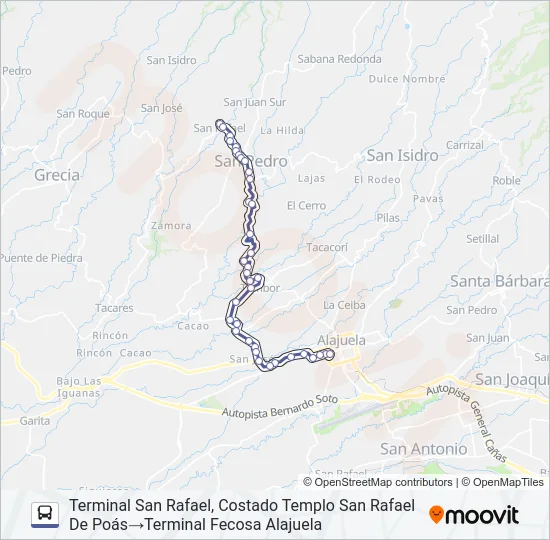 ALAJUELA - SAN PEDRO - SAN RAFAEL DE POÁS Bus Line Map