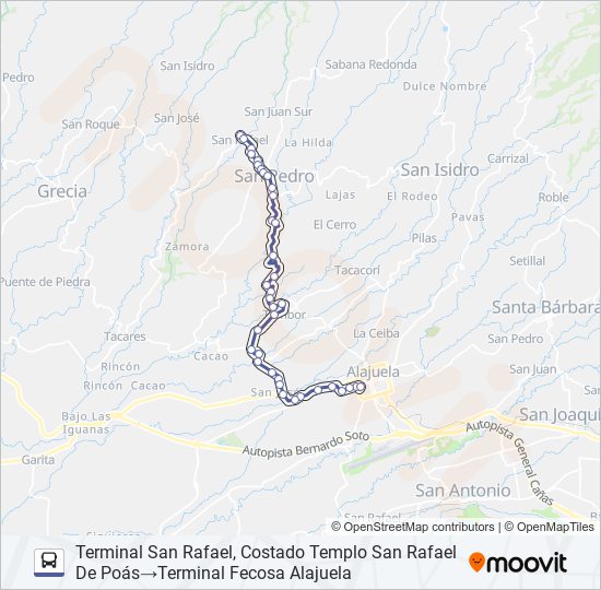 Mapa de ALAJUELA - SAN PEDRO - SAN RAFAEL DE POÁS de autobús