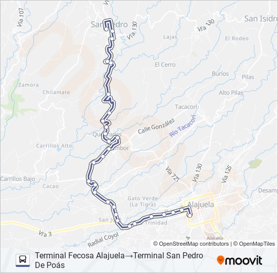 Mapa de ALAJUELA - SAN PEDRO - SAN RAFAEL DE POÁS de autobús