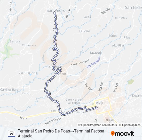 ALAJUELA - SAN PEDRO - SAN RAFAEL DE POÁS bus Line Map