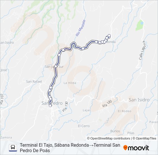 Mapa de SAN PEDRO DE POÁS - SABANA REDONDA - CALLE EL TAJO de autobús