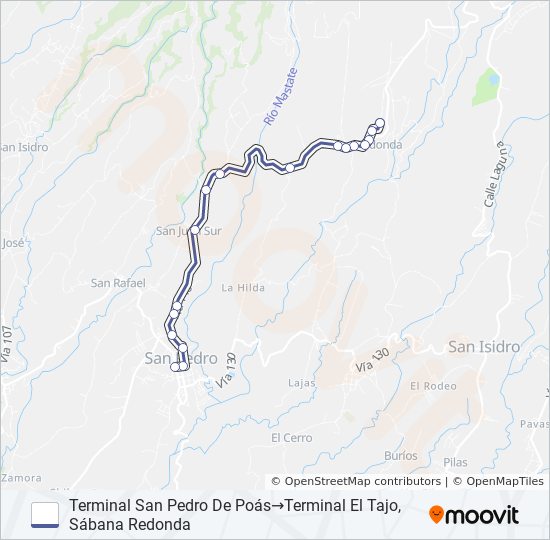 Mapa de SAN PEDRO DE POÁS - SABANA REDONDA - CALLE EL TAJO de autobús