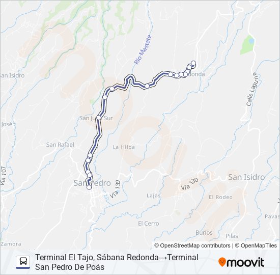 SAN PEDRO DE POÁS - SABANA REDONDA - CALLE EL TAJO bus Line Map