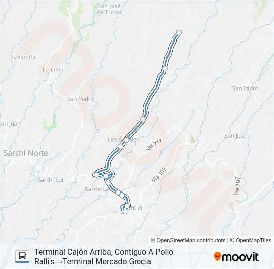 GRECIA - CAJÓN ARRIBA Bus Line Map
