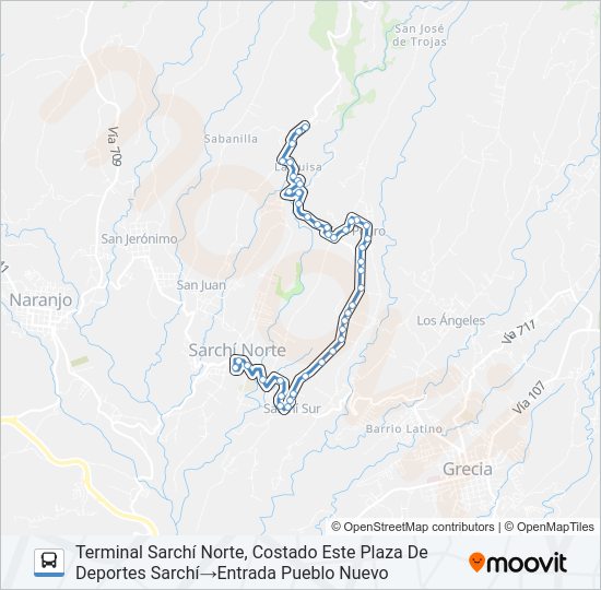 Mapa de SARCHÍ - PUEBLO NUEVO de autobús