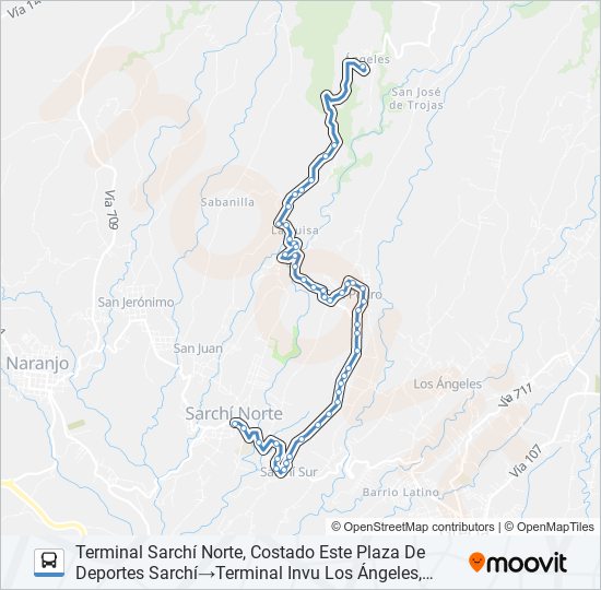 SARCHÍ - EL INVU LOS ÁNGELES bus Line Map