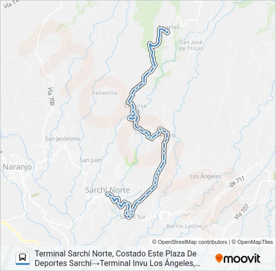SARCHÍ - EL INVU LOS ÁNGELES Bus Line Map