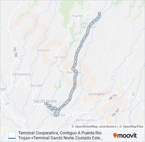 Mapa de SARCHÍ -  SAN PEDRO - LAS TROJAS de autobús