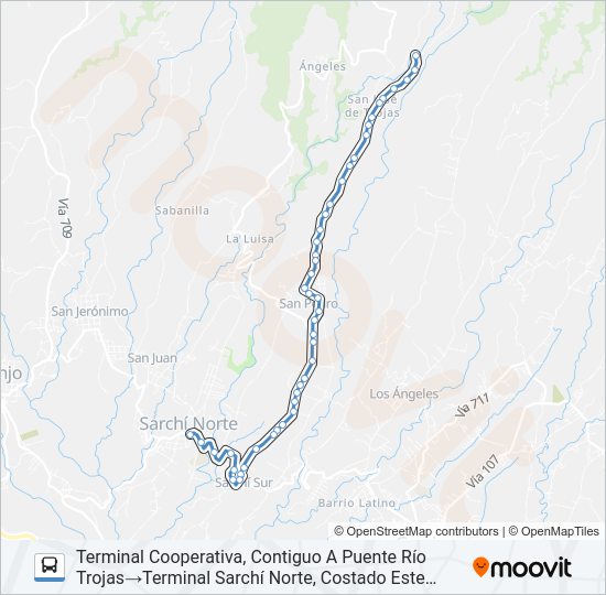 Mapa de SARCHÍ -  SAN PEDRO - LAS TROJAS de autobús