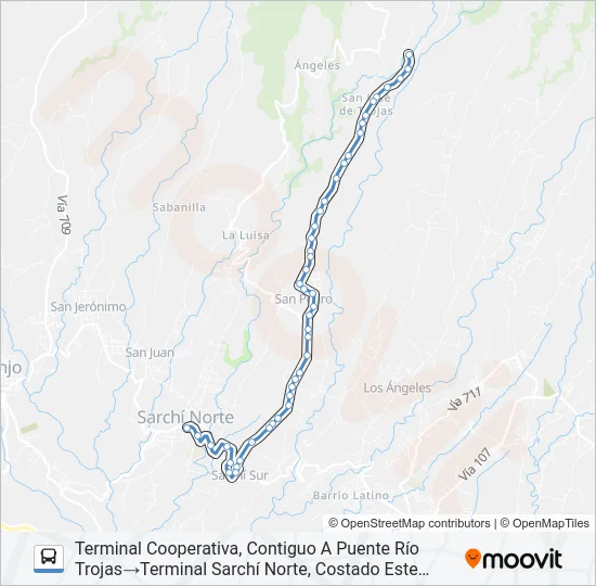 SARCHÍ -  SAN PEDRO - LAS TROJAS Bus Line Map