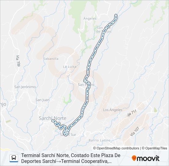Mapa de SARCHÍ -  SAN PEDRO - LAS TROJAS de autobús