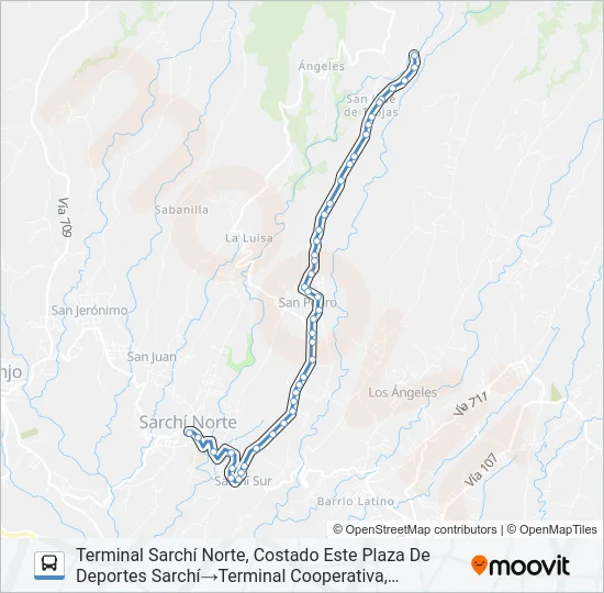 SARCHÍ -  SAN PEDRO - LAS TROJAS Bus Line Map