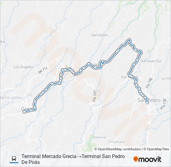 Mapa de GRECIA - SAN PEDRO DE POÁS POR GUATUSA de autobús