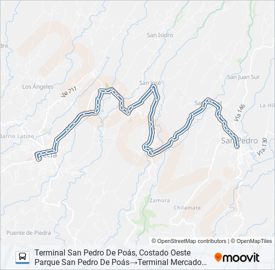 GRECIA - SANTA GERTRUDIS - SAN PEDRO DE POÁS bus Line Map