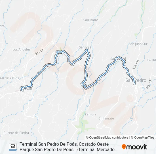 GRECIA - SANTA GERTRUDIS - SAN PEDRO DE POÁS Bus Line Map