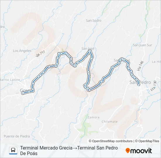 GRECIA - SANTA GERTRUDIS - SAN PEDRO DE POÁS Bus Line Map