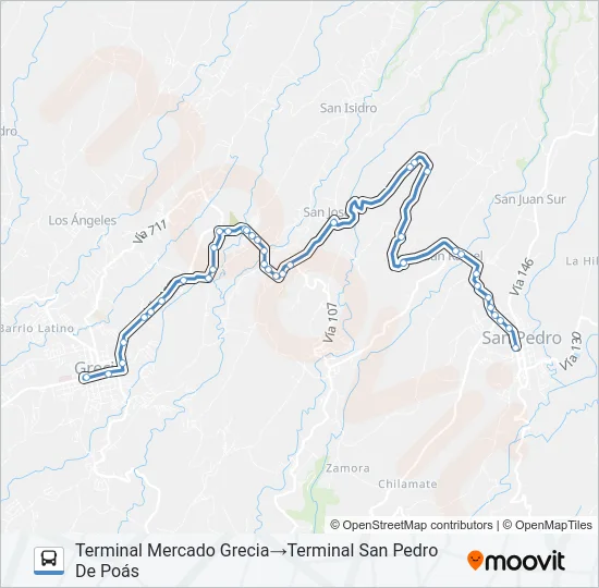 GRECIA - SANTA ROSA - CHURUCA - SAN PEDRO DE POÁS Bus Line Map