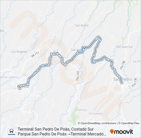 Mapa de GRECIA - SANTA ROSA - CHURUCA - SAN PEDRO DE POÁS de autobús