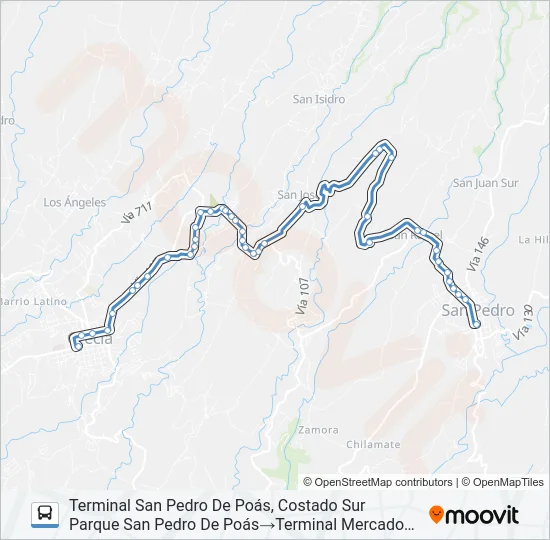GRECIA - SANTA ROSA - CHURUCA - SAN PEDRO DE POÁS Bus Line Map