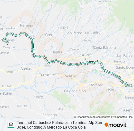 Mapa de SAN JOSÉ - PALMARES de autobús