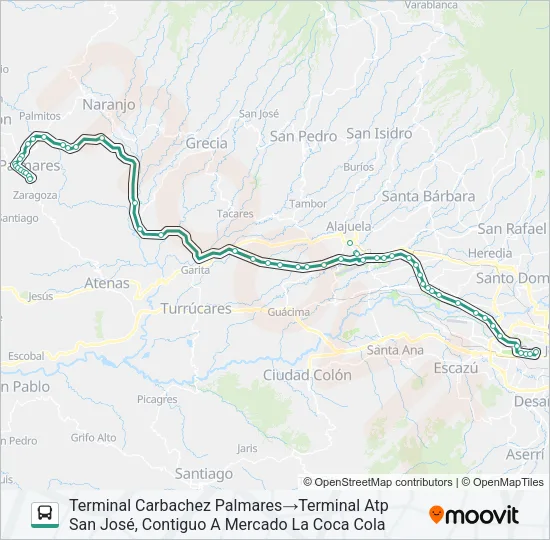 SAN JOSÉ - PALMARES Bus Line Map