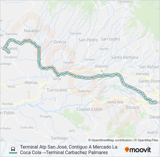SAN JOSÉ - PALMARES Bus Line Map