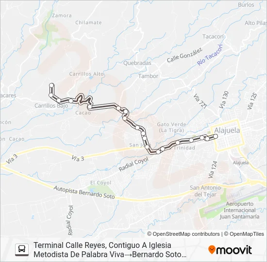 ALAJUELA - SAN PEDRO DE POÁS POR CARRILLOS Bus Line Map