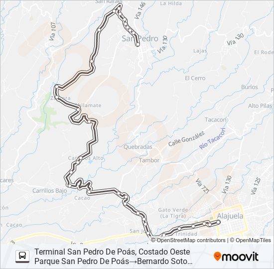 Mapa de ALAJUELA - SAN PEDRO DE POÁS POR CARRILLOS de autobús