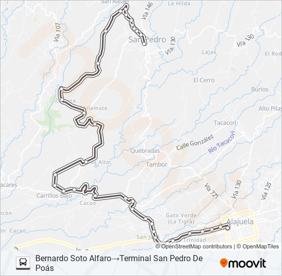 ALAJUELA - SAN PEDRO DE POÁS POR CARRILLOS bus Line Map