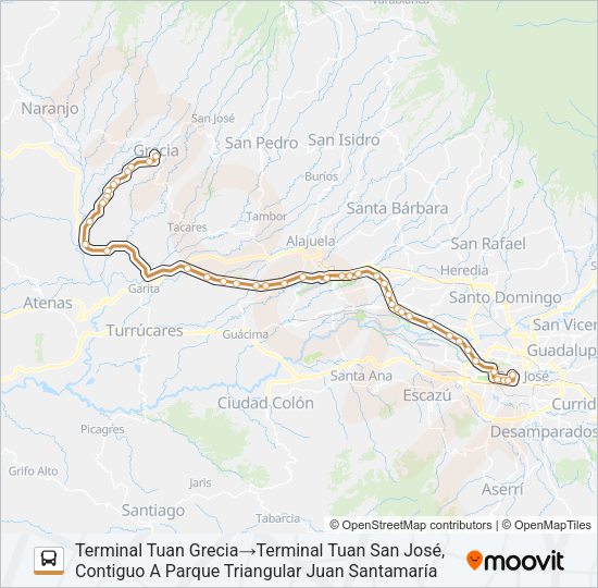 Mapa de SAN JOSÉ - GRECIA de autobús