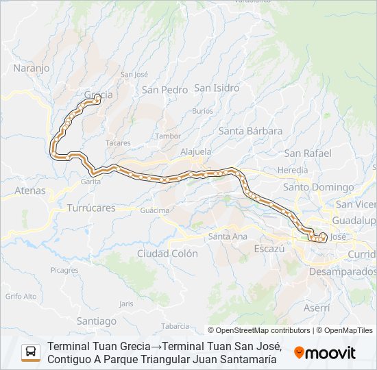 Mapa de SAN JOSÉ - GRECIA de autobús