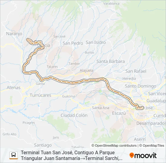 SAN JOSÉ - GRECIA - SARCHÍ Bus Line Map
