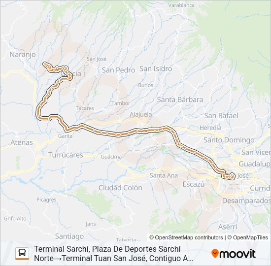 Mapa de SAN JOSÉ - GRECIA - SARCHÍ de autobús