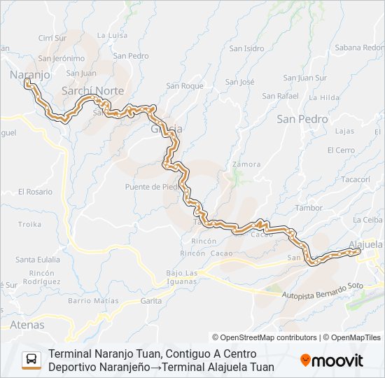 Mapa de ALAJUELA - GRECIA -  SARCHÍ - NARANJO de autobús