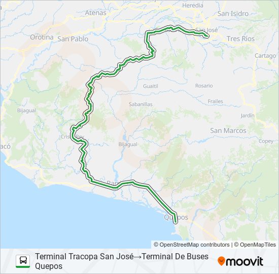 Ruta san josé quepos horarios, paradas y mapas Terminal Tracopa San