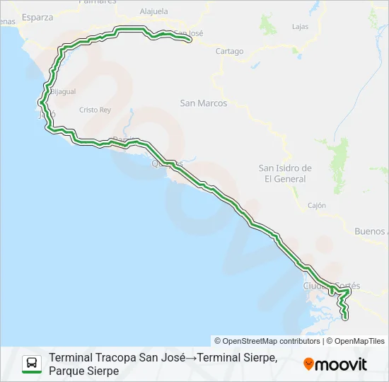 SAN JOSÉ - SIERPE Bus Line Map