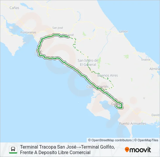 SAN JOSÉ - GOLFITO Bus Line Map